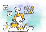 料理をする男性のイラスト